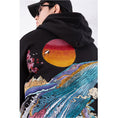 Load image into Gallery viewer, [Machiha clan series] ★China style hoodie★ 2color black or white whale embroidery wave black white tops large size
