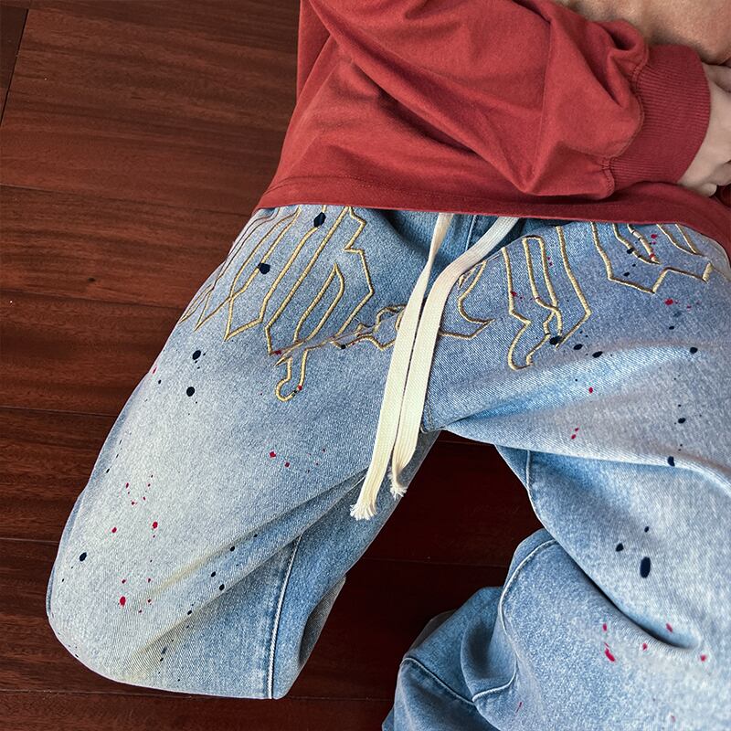 [SENSU Series]★Denim Pants★ Bottoms Pants Unisex Men's Embroidery Design ML XL 2XL