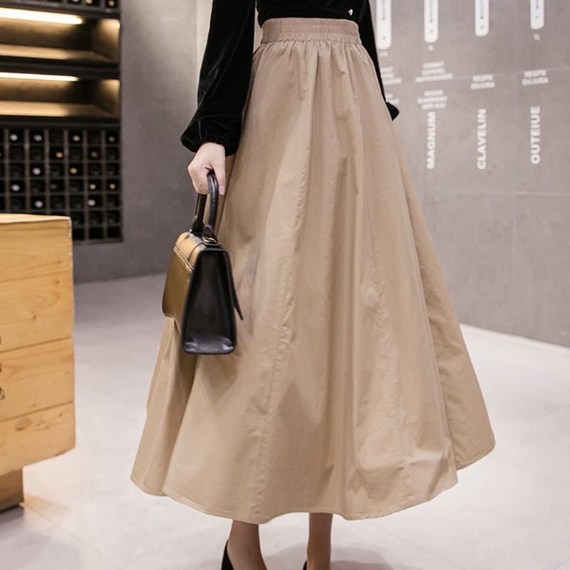 [SSCSW Series]★Skirt★ 4color Bottoms Plain Temperament Enhancement Fashion Commuting Date Green Black Blue Khaki Brown