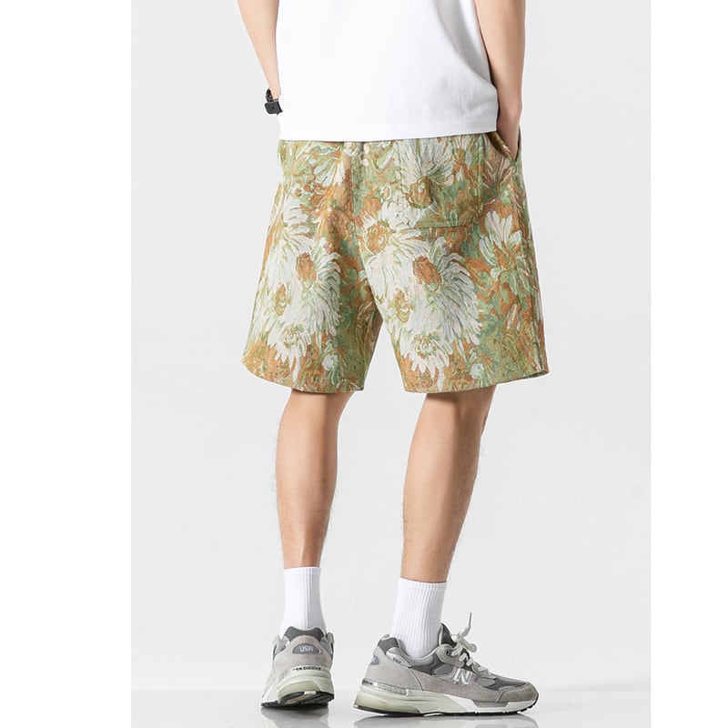 [Satoru Series] ★Shorts★ 3color Floral Pattern Bottoms Short Length Pants Unisex Men's Blue Black Green