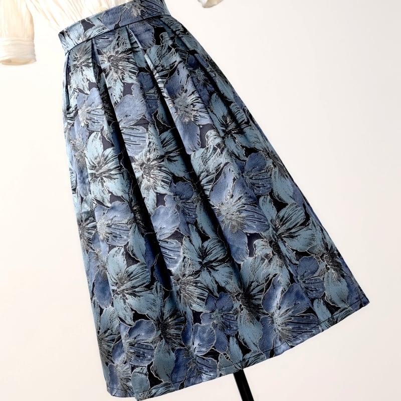 [MOERBEN Series]★Skirt★ Bottoms Floral pattern skirt Oil painting style Blue Blue High waist Cute