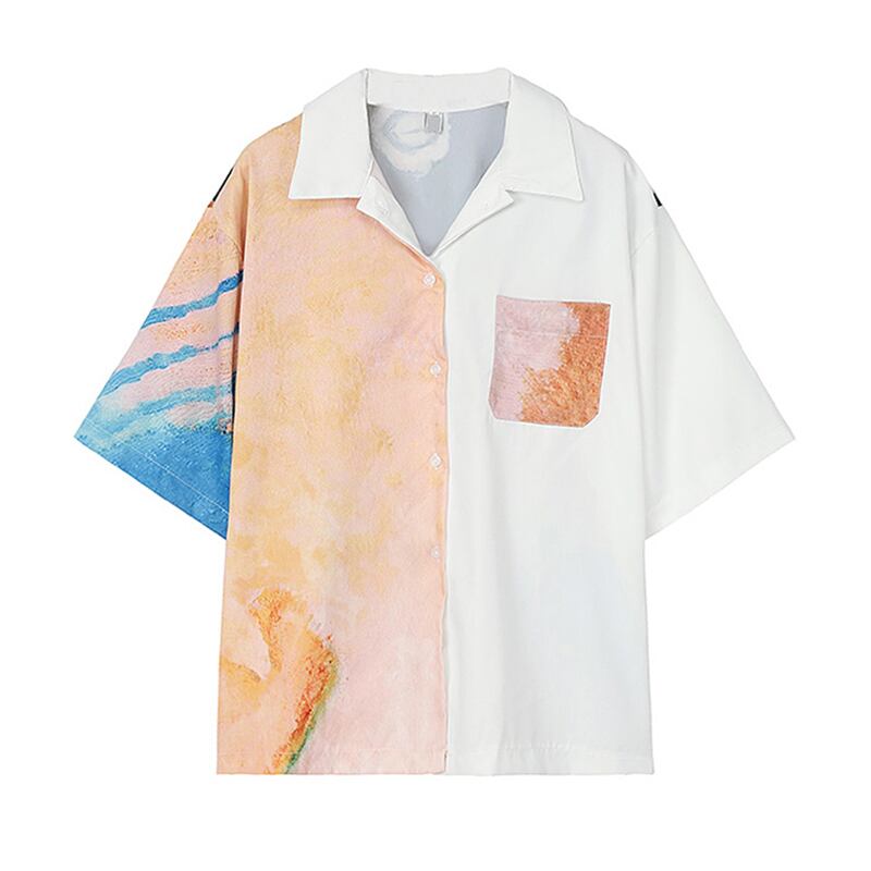 [ANAMONE STUDIO Series]★Shirt★ Unique Tops Short Sleeve Shirt Unisex Men's Thin Cool White White