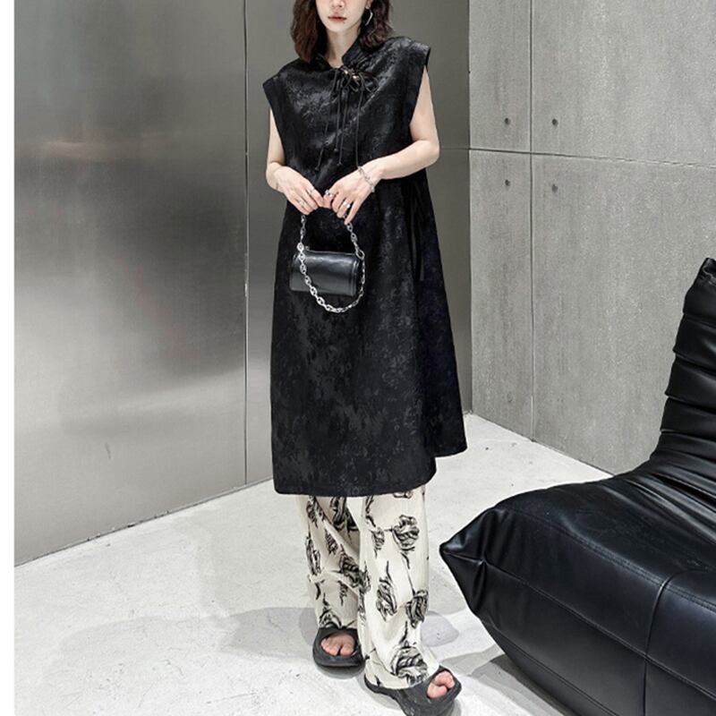 [YIDAO Series] ★China-style dress★ Chinese dress Black Black improved cheongsam dress Slit