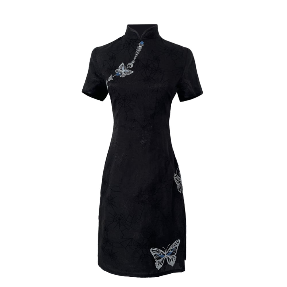 [Qingtang --- Skeleton Butterfly Series] ★Cheongsam dress★ Chinese style dress embroidery short sleeve slimming Chinese clothes butterfly