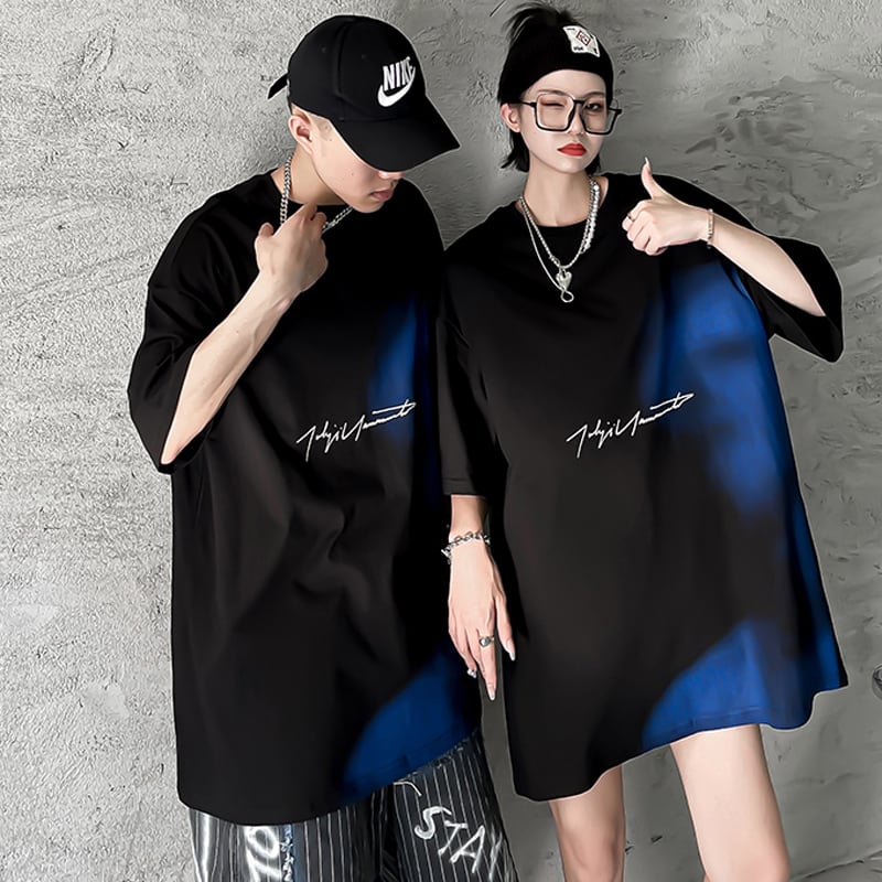 [Kiao Series] ★T-shirt★ Tops Unisex Men's Fashion Men's Color Scheme Loose Black Blue SML XL 2XL