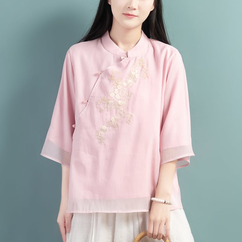 [Qing Series]★Chinese style tops★ 4color Chinese style shirt, Chinese clothes, summer clothes, Chinese clothes, Tang clothes, blue, white, pink