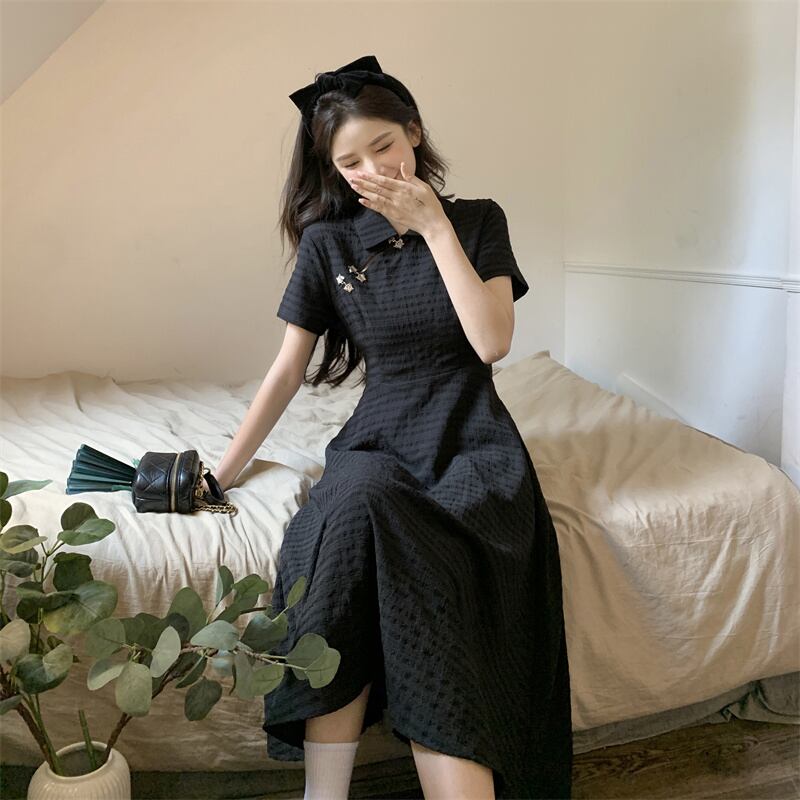 [TAOSHANG series] ★China style dress★ Large size black black date commuting slimming everyday wear