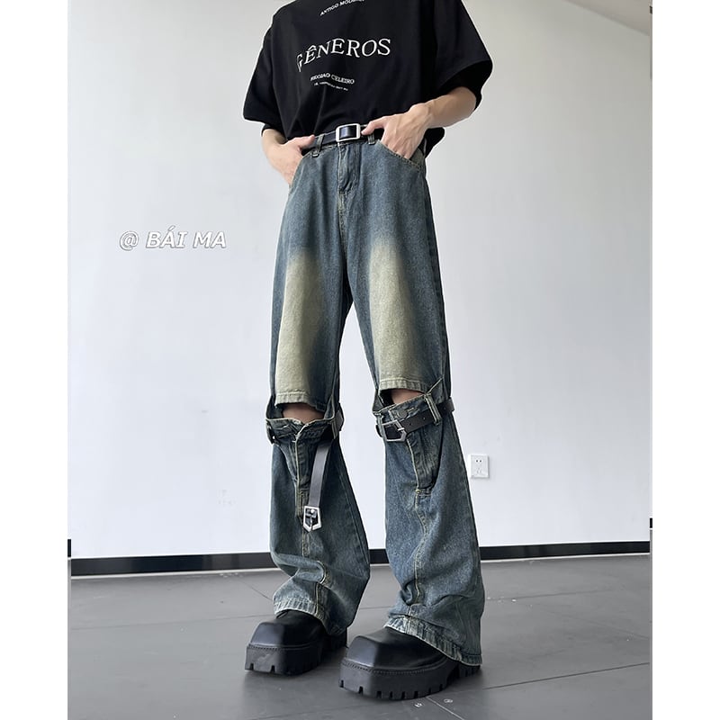 [ZHUIYI Series]★Denim Pants★ Trousers Bottoms Unisex Men's Distressed Stylish Retro ML XL 2XL