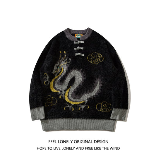 [Feel lonely series]★China style sweater★ 3color knit tops dragon dragon crest unisex men's new year