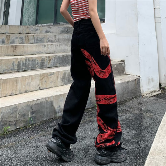 [Style Series]★Denim Pants★ Bottoms Unisex Men's Dragon Fashion Black Black Fashionable