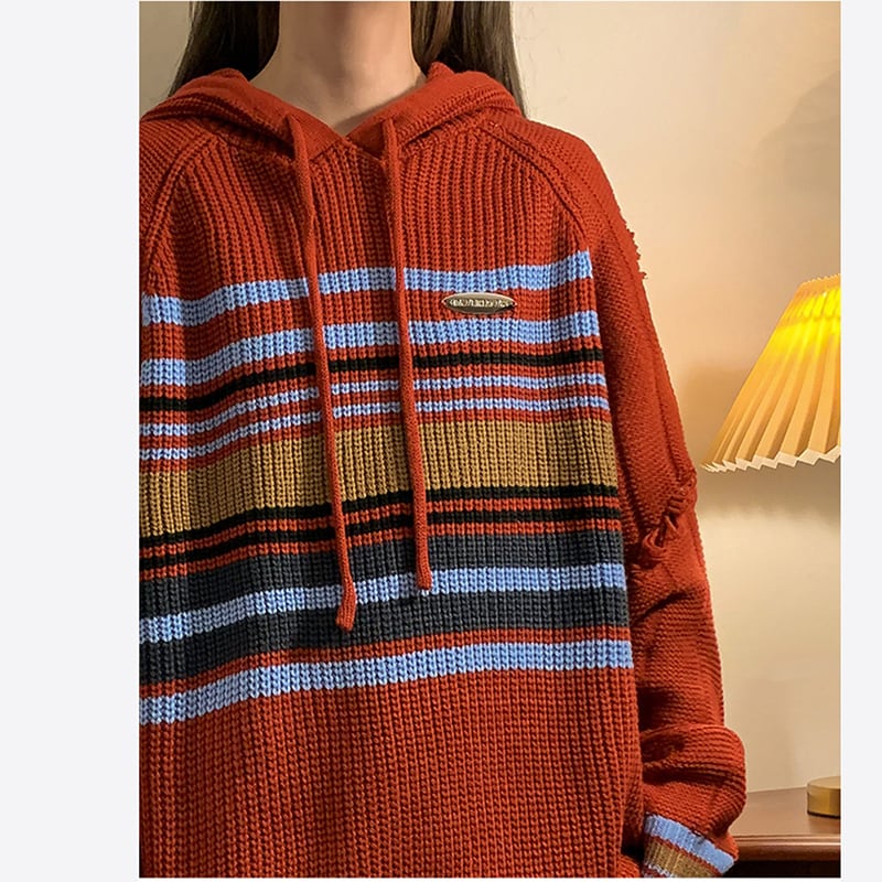 [NANSHI Series]★Parker★ 2color Knit Tops Knit Parka Unisex Men's Horizontal Striped Pattern