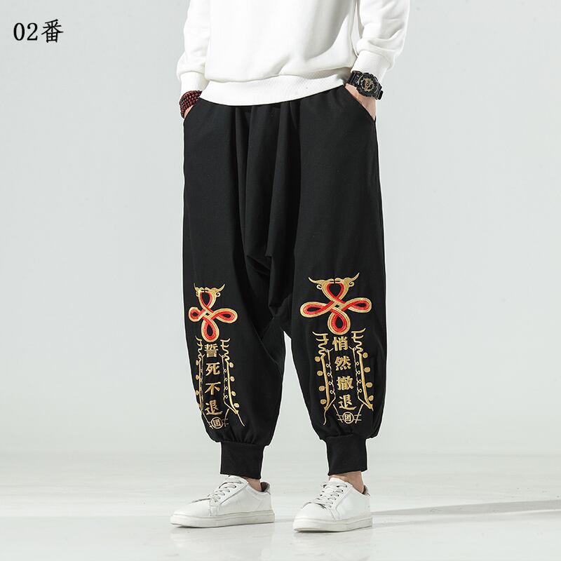 [PINZHI Series]★China style pants★Casual pants Letter pattern Large size Black Black Black Black