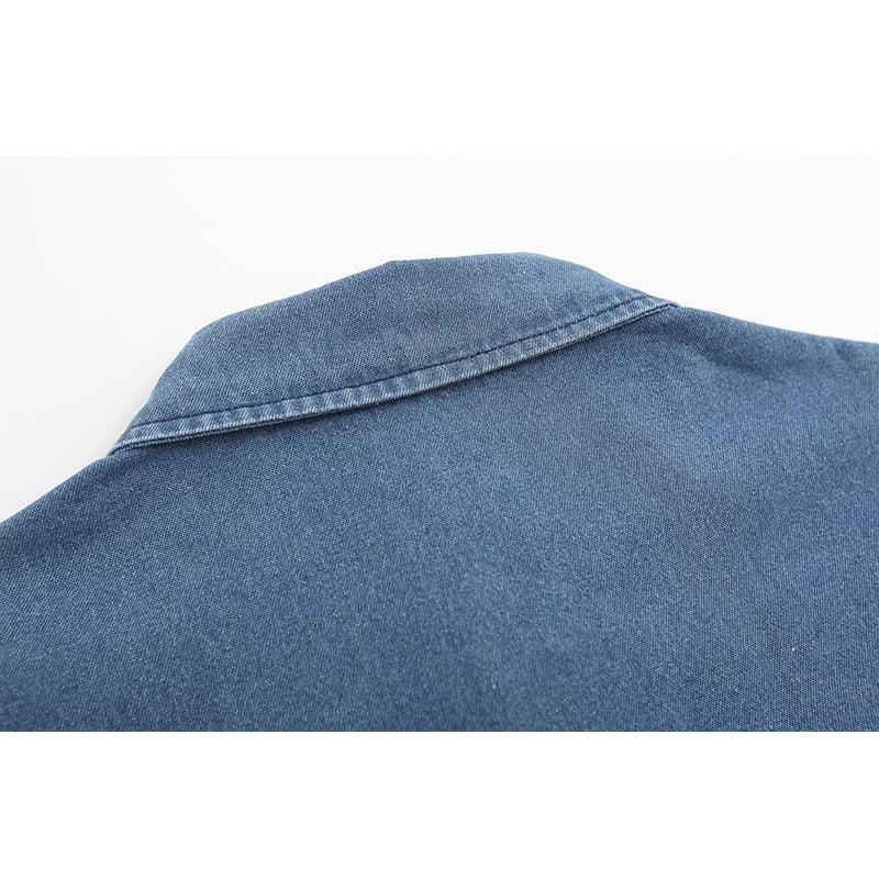 [PUDUN Series]★Denim shirt★ Tops, short sleeve shirt, unisex, men's, unique, embroidery, summer clothes, blue, blue