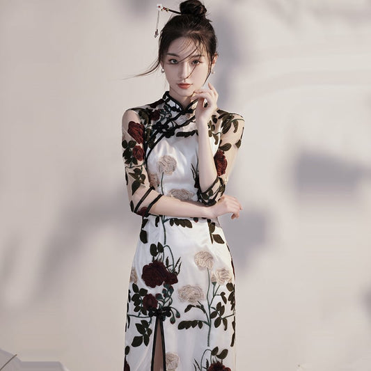 [Hatakashi family series] ★Cheongsam dress★ Coming-of-age ceremony dress Sexy embroidery dress Feminine