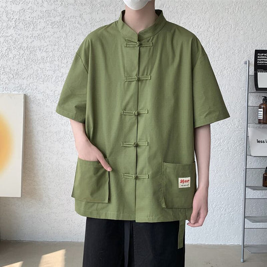 [MOWENZHAI series]★China style shirt★ Tops 3color Unisex Men's Large size Green Black