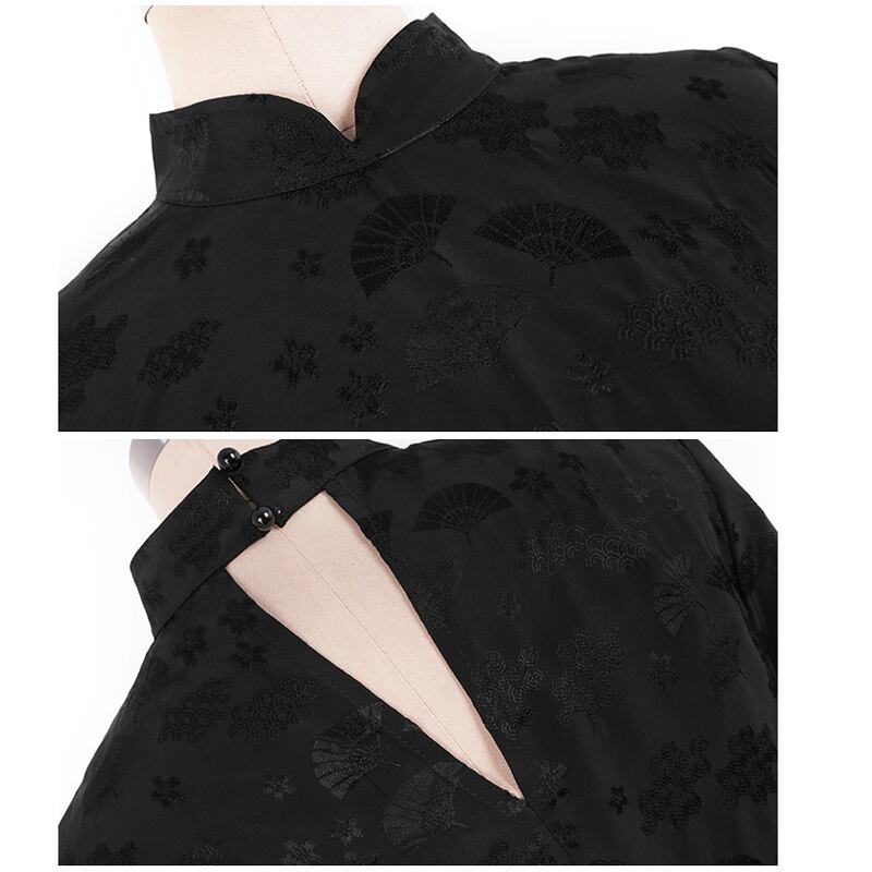 [Daiseiryusu Series] ★Chinese style T-shirt★ Tops Chinese clothing original mini length sexy black black