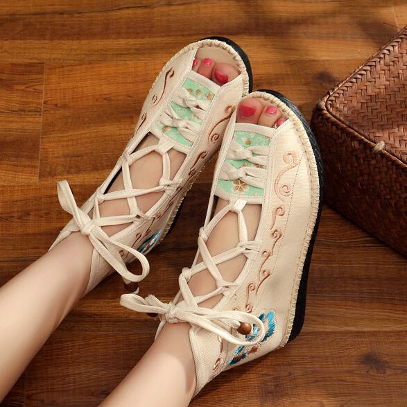 [ZHUANZHU Series]★Embroidered shoes★ Chinese shoes 3color floral pattern size 34-40 cute shoes flower embroidery red black beige