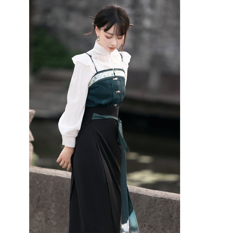 [Kaede bamboo --- one shade of green series] ★Chinese style setup★ 3-piece set Shirt + Vest + Maki skirt Chinese clothes