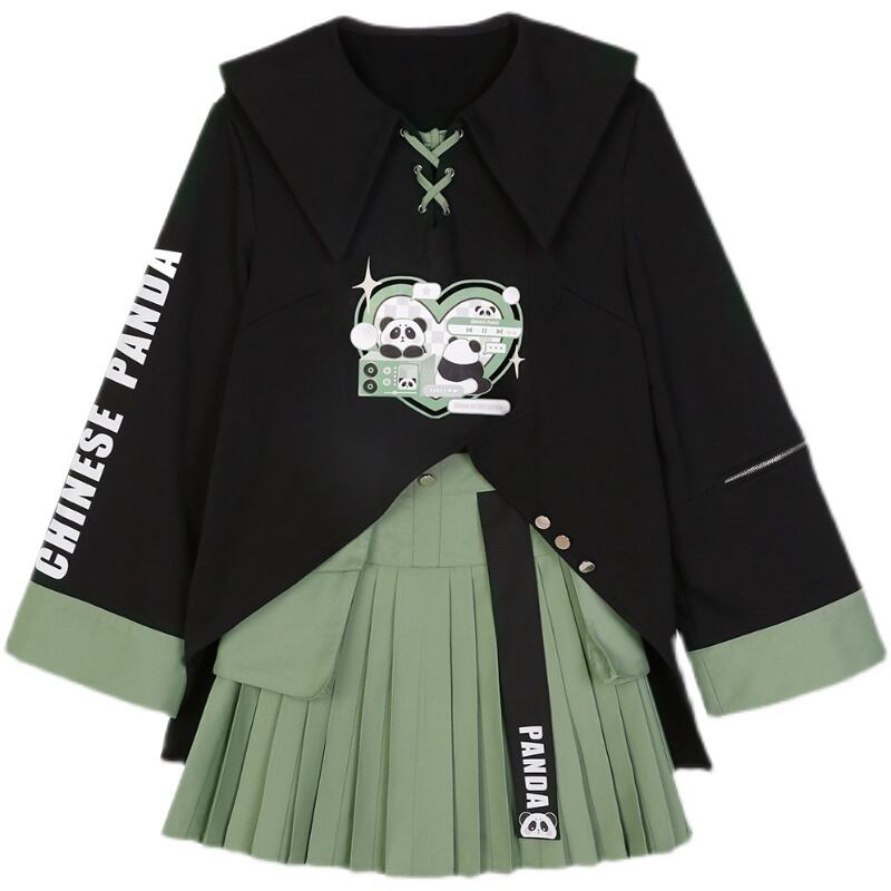 [Dust Smoke Cloud Dream---Dynamic Danko Series] ★Skirt★ Bottoms Pleated Skirt Green Green Panda S M L XL Cute Easy to match