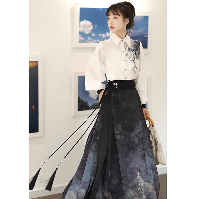 [Dust Smoke Cloud Dream---Picture Series]★China style skirt★Maki skirt, Chinese clothing, ink pattern, long length, original, cute, Hanfu skirt