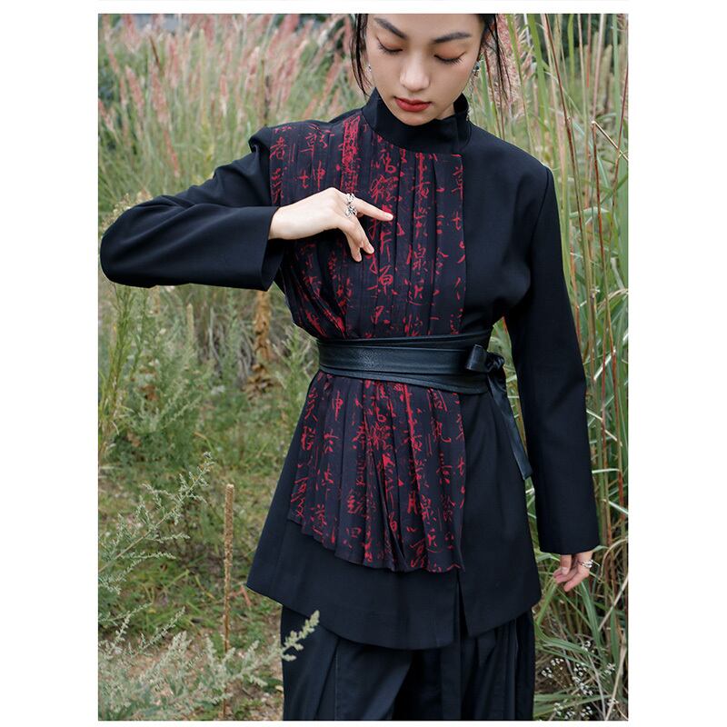 [Big Blue Dragon Series] ★China style coat★ Outer letter pattern black red cool easy to match print