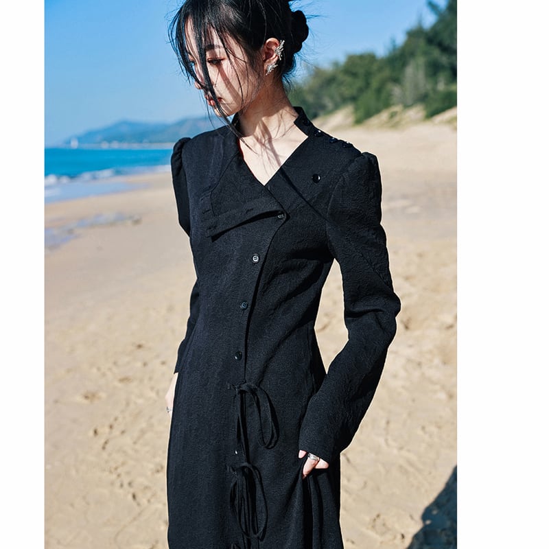 [Da Qinglong Shu Series] ★Chinese style dress★ Chinese clothing original black black slimming slit sexy