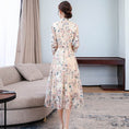 Load image into Gallery viewer, Chinese Style Dress, Long Dress, Long Sleeve, Good Temperament, Slim, Commuting, Girls' Night Out, Class Reunion, Present, Party, Large Size, ML, XL, 2XL, 3XL, Retro, Stand Neck, Floral Print, Apricot Color
