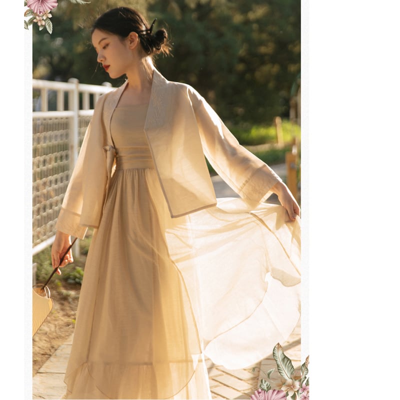 [Az Suna Series] ★Chinese style setup★ Improved Hanfu Thin outerwear + Hanging dress 2color Beige Purple