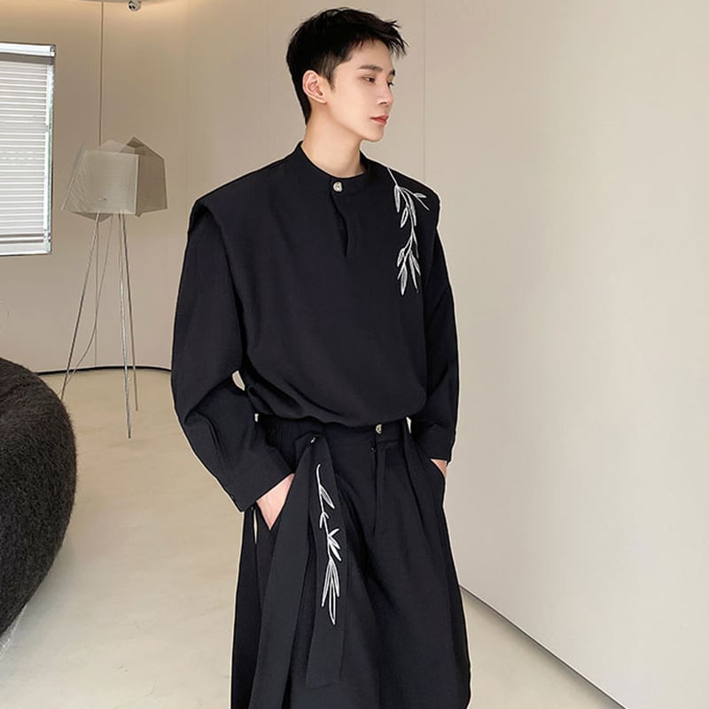 [Illustrated Series]★Setup★ Embroidery 2color 2-piece set Unisex Men's Tops Pants White Black