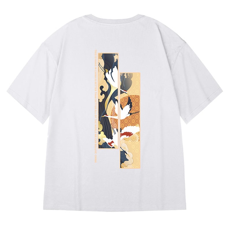 [Xrfdv series]★China style T-shirt★ Tops 2color Unisex Men's Large Size Crane Cotton