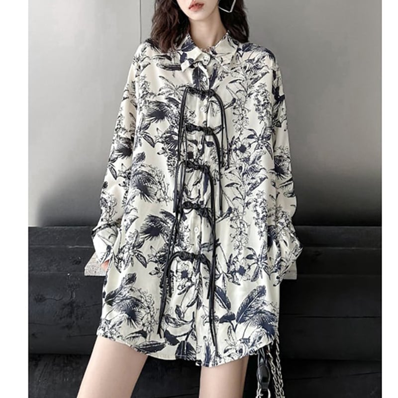 [YIDAO Series]★China style setup★ 2color Daily wear Chinese clothes Black Black Floral pattern China button