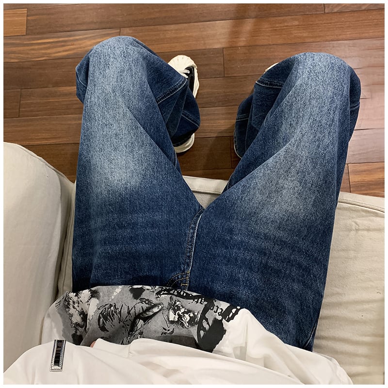 [Vesibo Series]★Denim Pants★ 2color Bottoms Unisex Men's Trousers Black Blue Black Blue