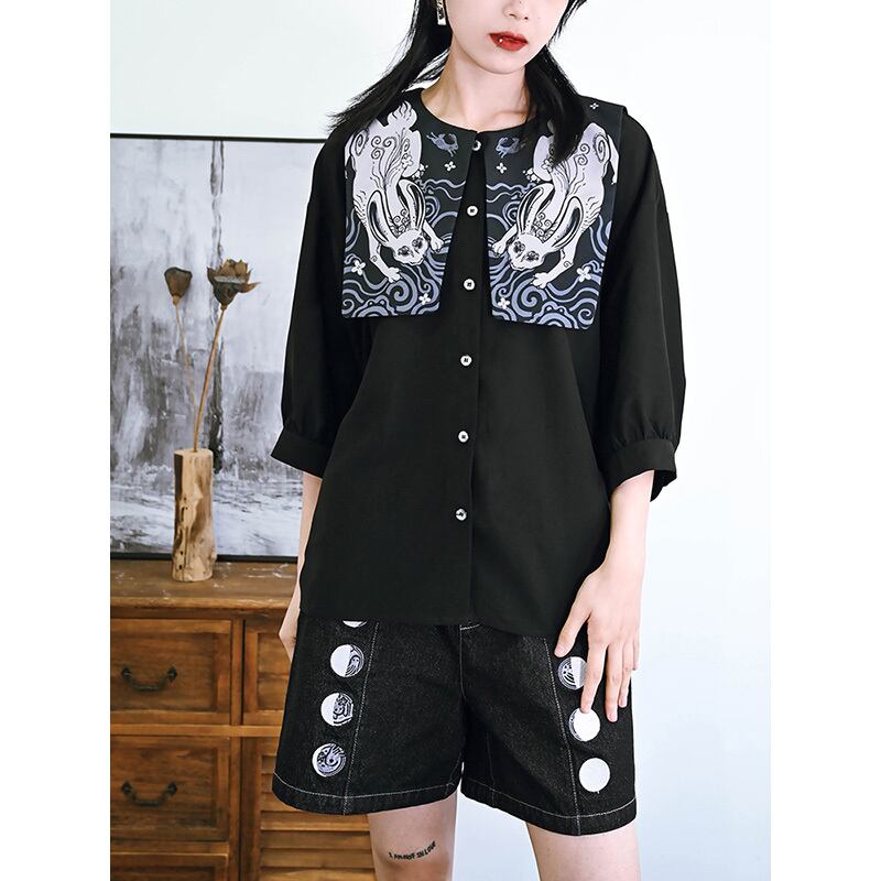 [Kokaisha---Moon phase series]★Denim pants★Shorts bottoms Black, black, retro, easy to match, slimming