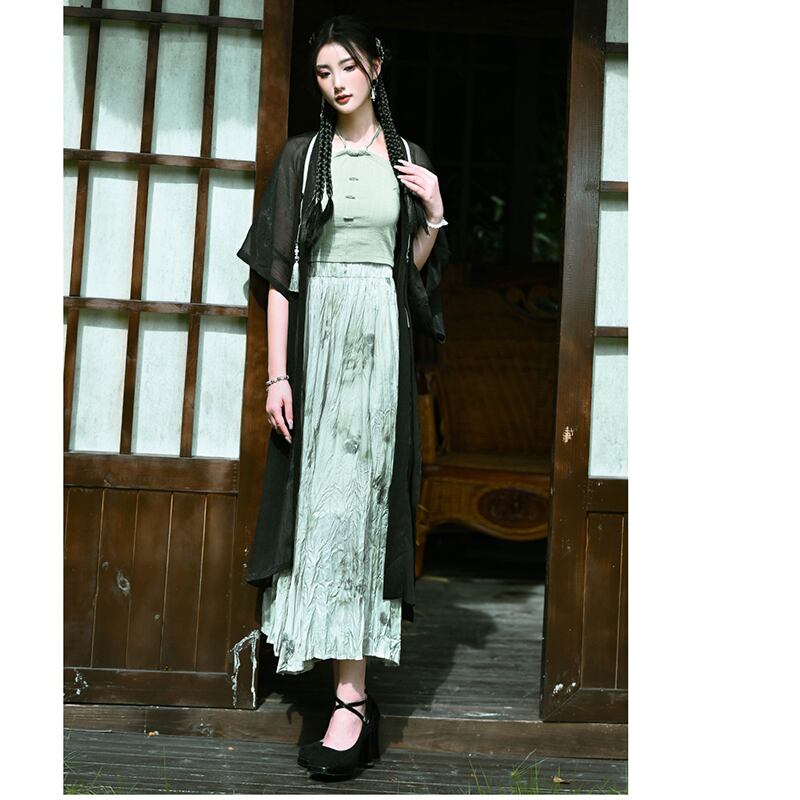 [Kokaisha --- Frost Series] ★Chinese style skirt★ Bottoms Ink pattern High waist Easy to match Chinese clothes