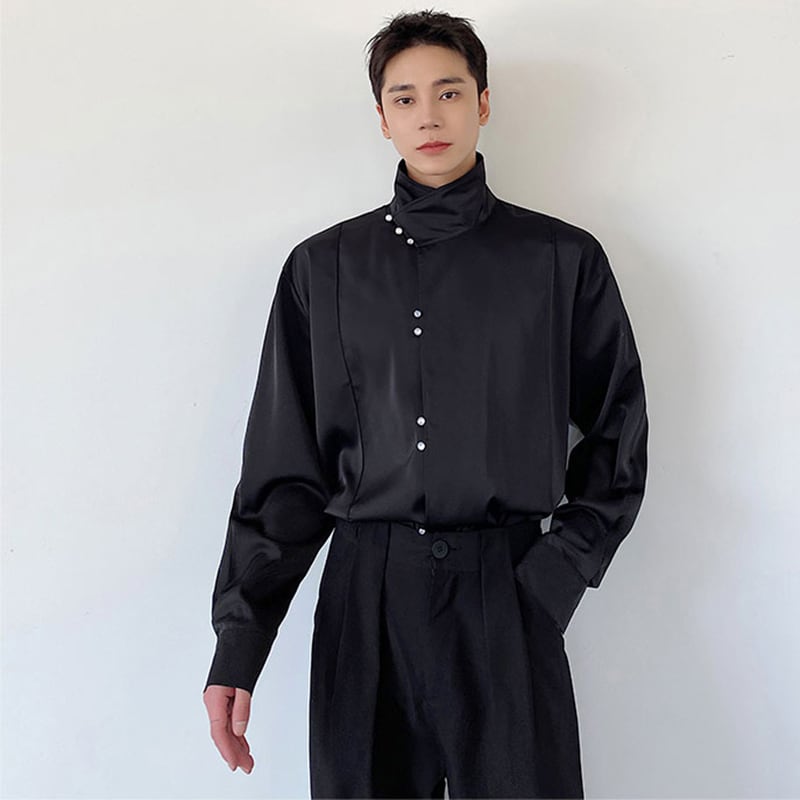 [Illustrated series] ★China style shirt★ 2color tops, long sleeve shirt, unisex, men's design, casual, black, white