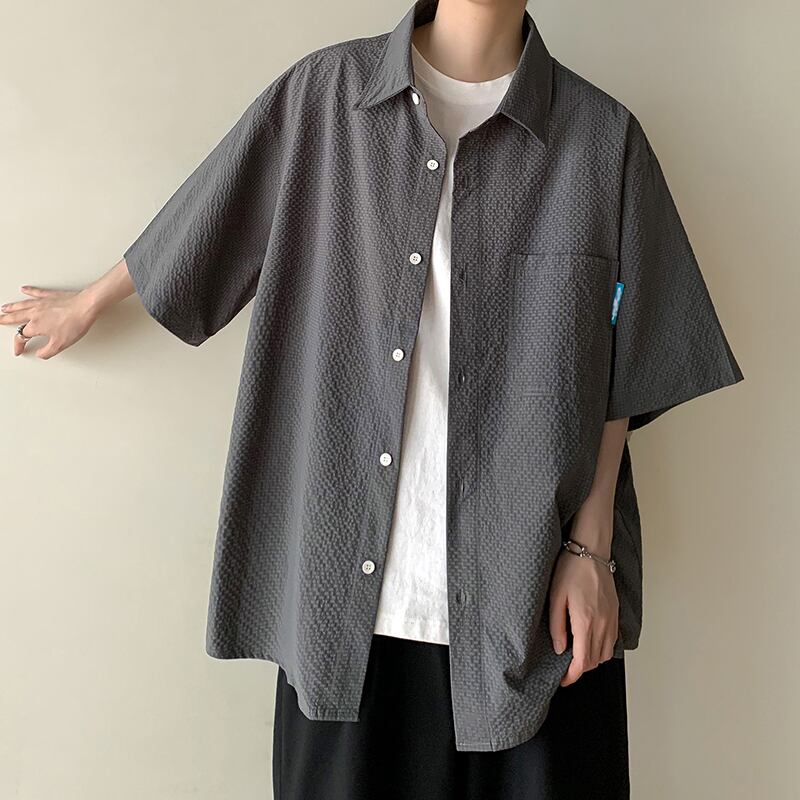 [TUOFEI Series]★Shirt★ Tops 3color Unisex Men's Simple Green Black Gray