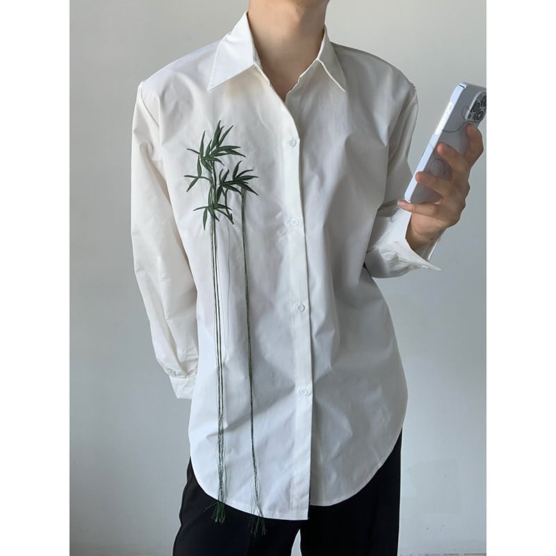 [QUANYI Series]★China style shirt★ Tops Bamboo Bamboo embroidery Unisex Men's White White Simple