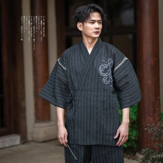 [TEKU Series]★Setup★ Tops + Shorts Unisex Men's Jinbei Fireworks Festival Vertical Stripes