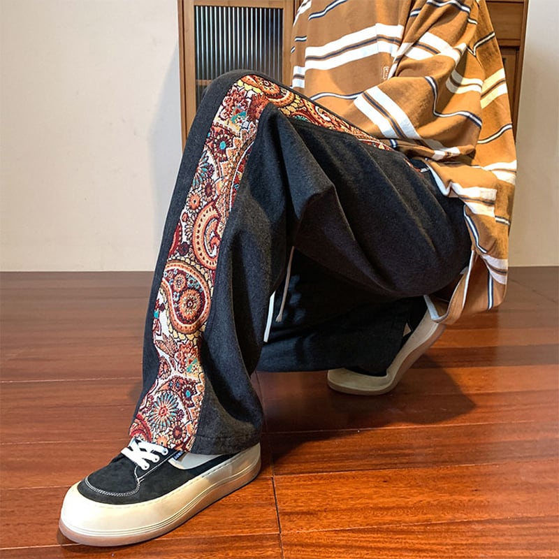 [High Series]★Casual Pants★ 2color Pants Bottoms Denim Pants Switching Print Floral Pattern Large Size