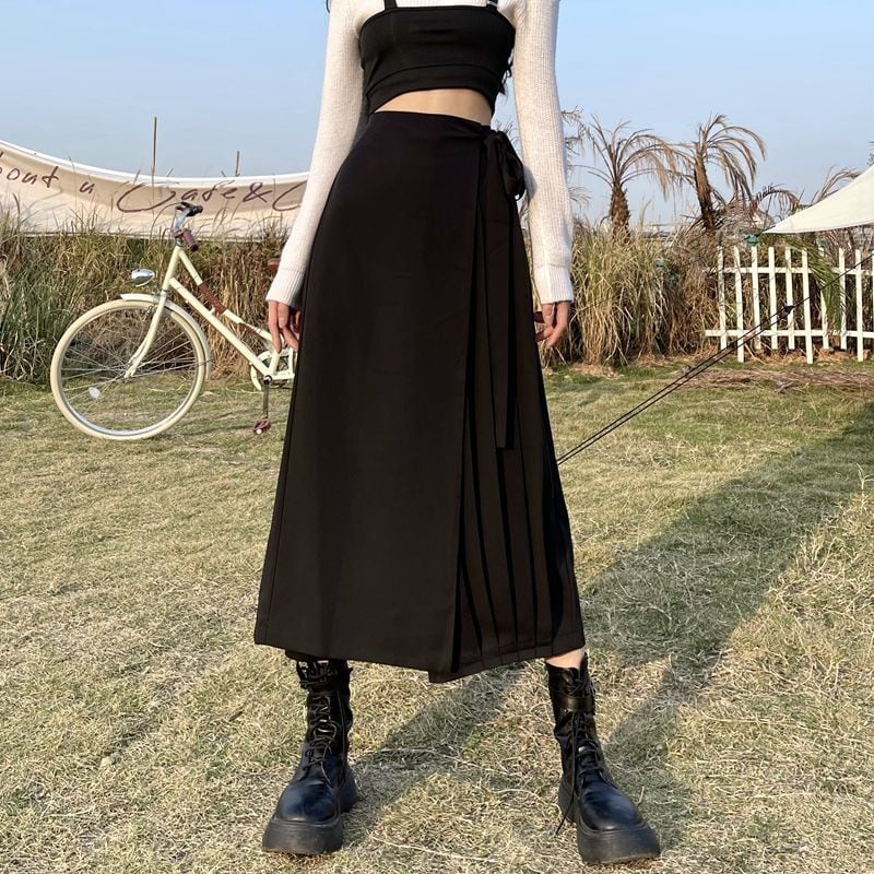 [Modern People Series]★Culotte Skirt★ Fake Layered Harajuku Style Plain Black Black SM Fashion