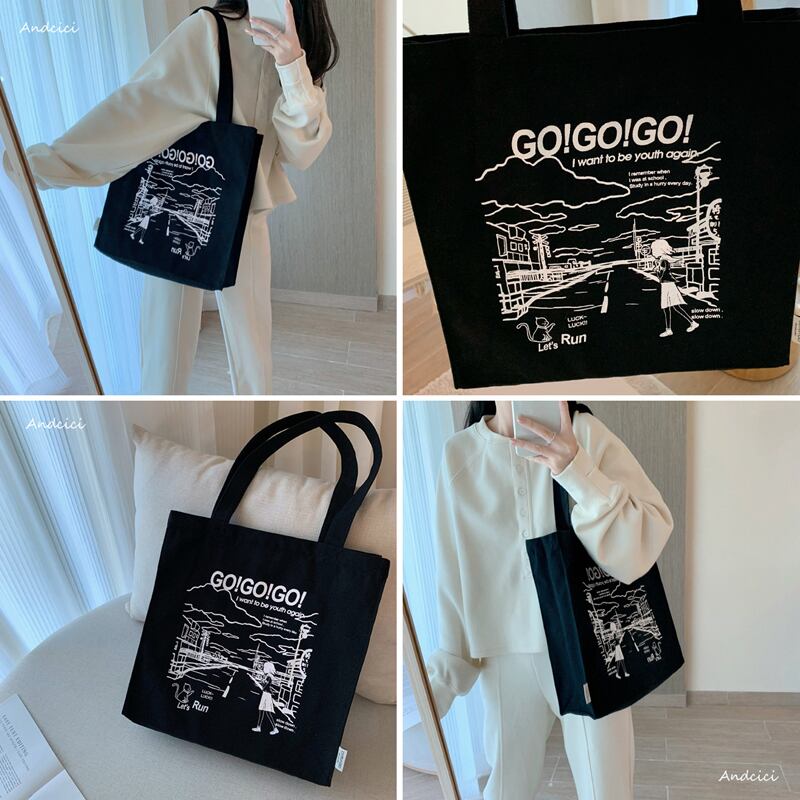 [Andcici Series]★Bag★ 2color tote bag, canvas bag, large capacity, date, commuting to work, school, cute, ladies, easy to match