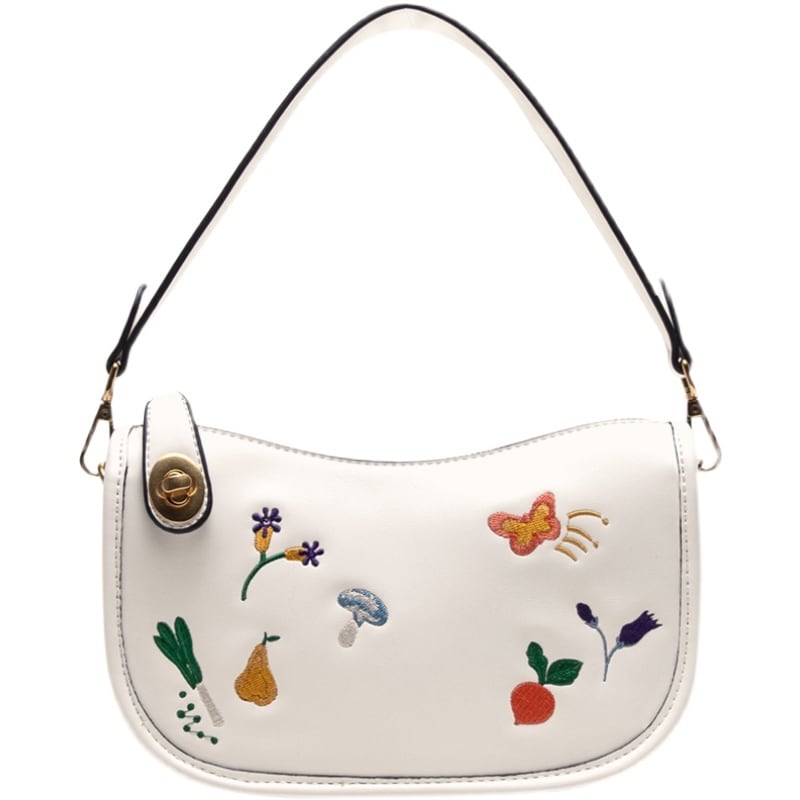 [XIAOZHONG Series] ★Bag★ Handheld bag Shoulder bag Embroidery Floral pattern Retro Commuting Date Cute