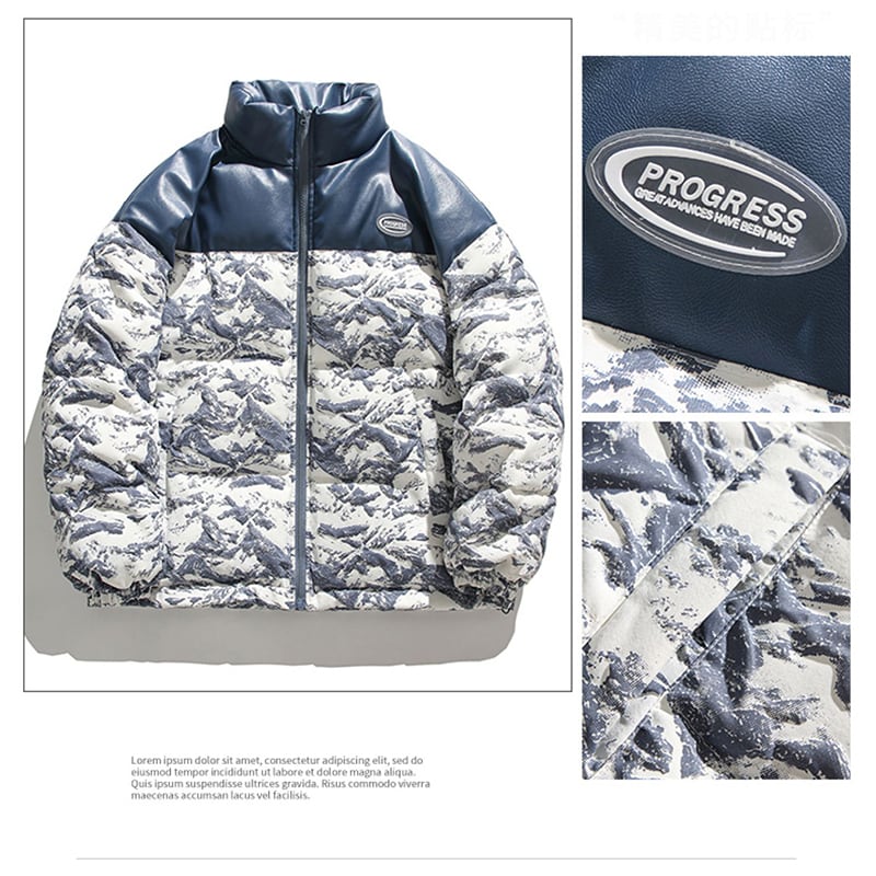 [PPDJ Series] ★Cotton coat★ 4color outer winter coat Color scheme Unisex Men's Large size Snowy mountain pattern