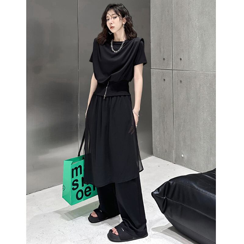 [YIDAO Series] ★Casual Pants★ Switching Chinese Clothes Black Black Skirt + Trousers Integrated Slimming Wear