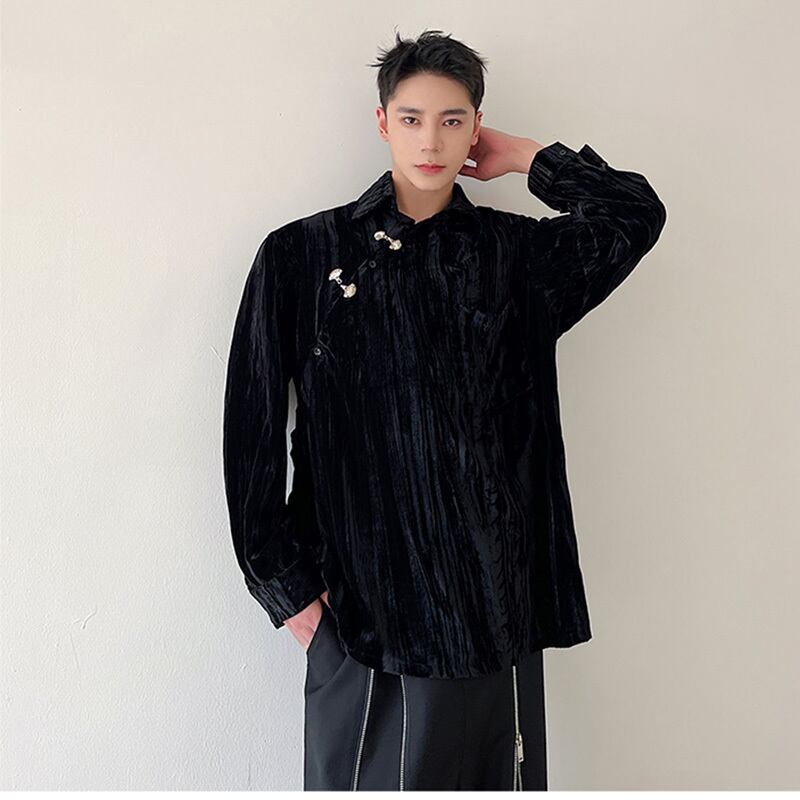 [Illustrated series] ★China style shirt★ 2color velvet improved Tang suit unisex men's black red