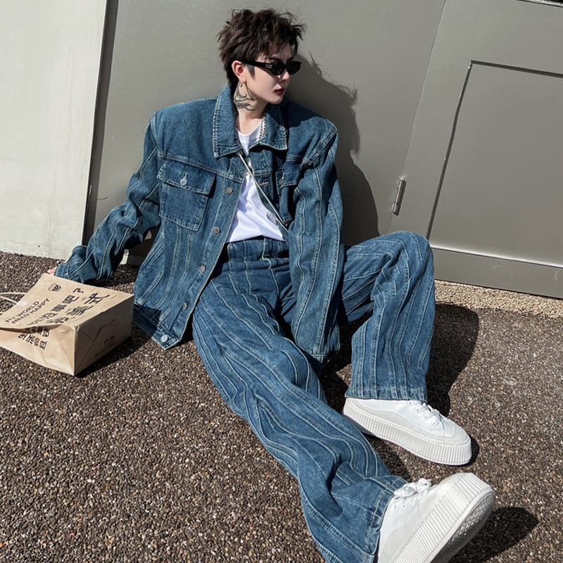 [Image Series]★Setup★ Jacket + Trousers 2-piece set Unisex Men's Denim Spring Clothes Stylish