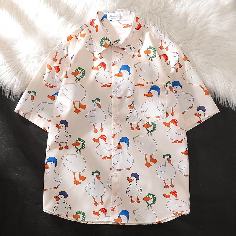 [Escape from Earth Series]★Shirt★ Tops Floral pattern shirt Short sleeve shirt Duck Animal pattern Unisex Men's ML XL 2XL