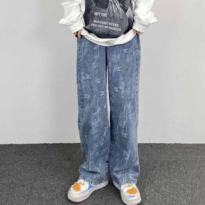 [MGJM Series]★Denim Pants★ Bottoms Unisex Men's Trousers Blue Blue Print Easy to Match