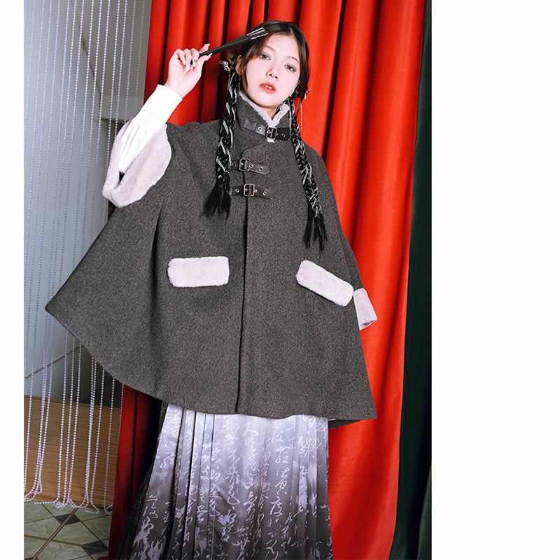 [Ancient monster house---Shanhai Jing Kunlun series] ★China style coat★ Outer coat Lasha loose thick warm gray cloak coat