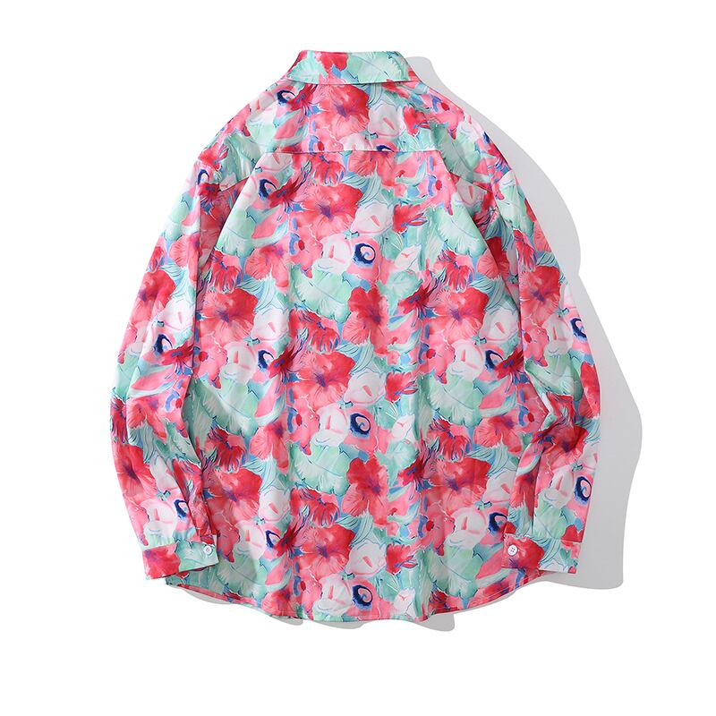 [BCBGH Series]★Shirt★ Floral pattern shirt, oil painting style tops, print, pink, thin, spring/summer, commuting, date